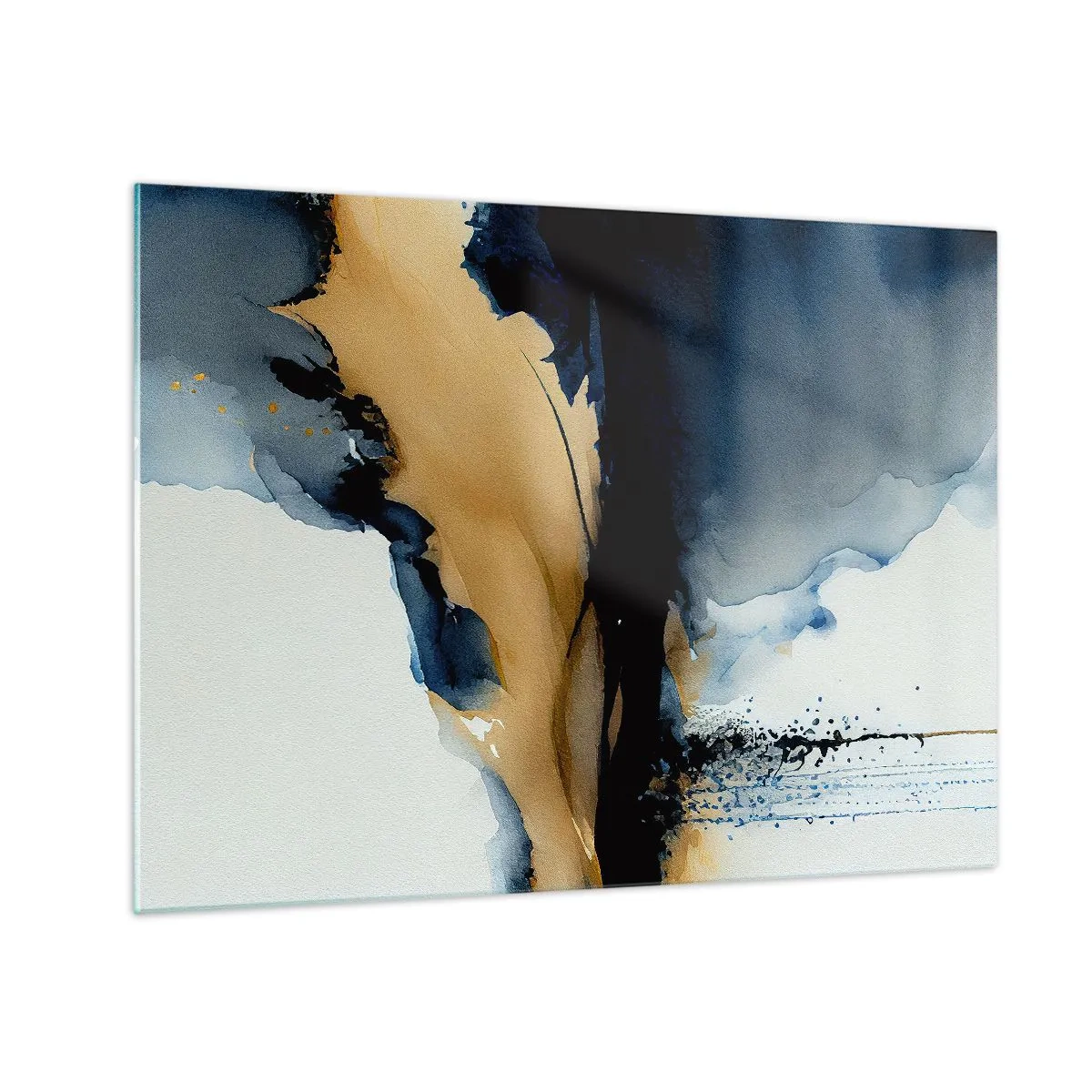 Obraz na skle - Abstraktná kompozícia v odtieňoch tmavomodrej a béžovej - 70x50cm - Za závojom - Moderná nástenná dekorácia do obývacej izby a spálne ARTTOR