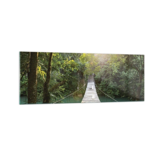 Obraz na skle - Nad azúrovou vodou do azúrového lesa - 140x50 cm