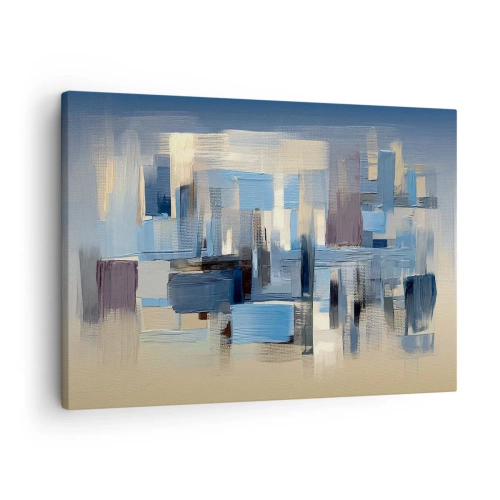 Obraz na plátne - Geometrické tvary v odtieňoch modrej a béžovej - 70x50cm - Modrá konštrukcia - Moderná nástenná dekorácia do obývacej izby a spálne ARTTOR