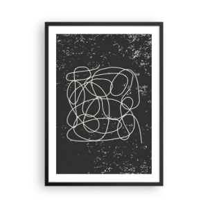 Plagát v čiernom ráme - Chaotické čiary na čiernom pozadí s bielymi bodkami - 50x70cm - Túlanie myslí - Moderná nástenná dekorácia do obývacej izby a spálne ARTTOR