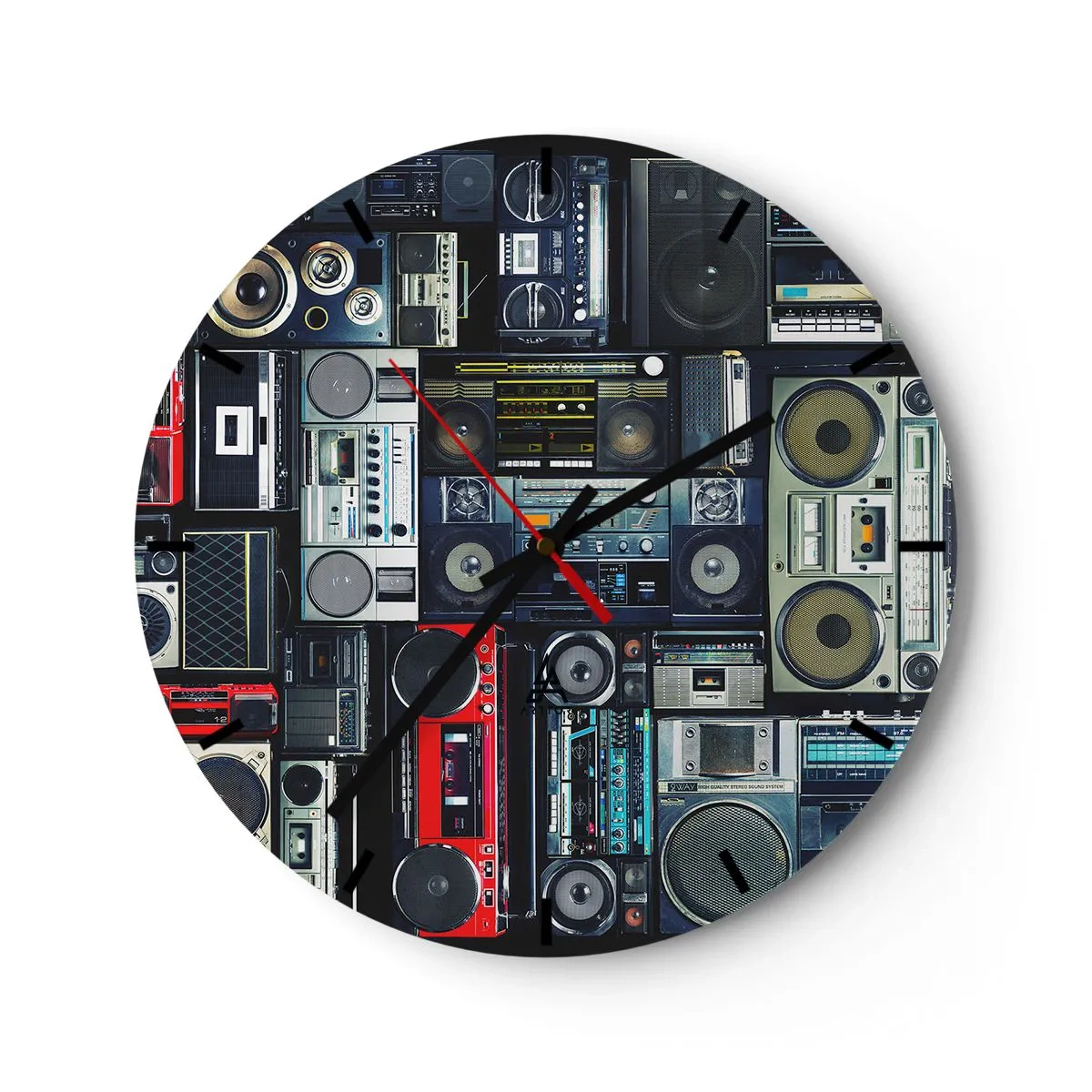 Nástenné hodiny - Farebné rádiá a magnetofóny v retro štýle - 30x30cm - Túžba po 80. rokoch - Moderná nástenná dekorácia do obývacej izby, kuchyne a spálne ARTTOR