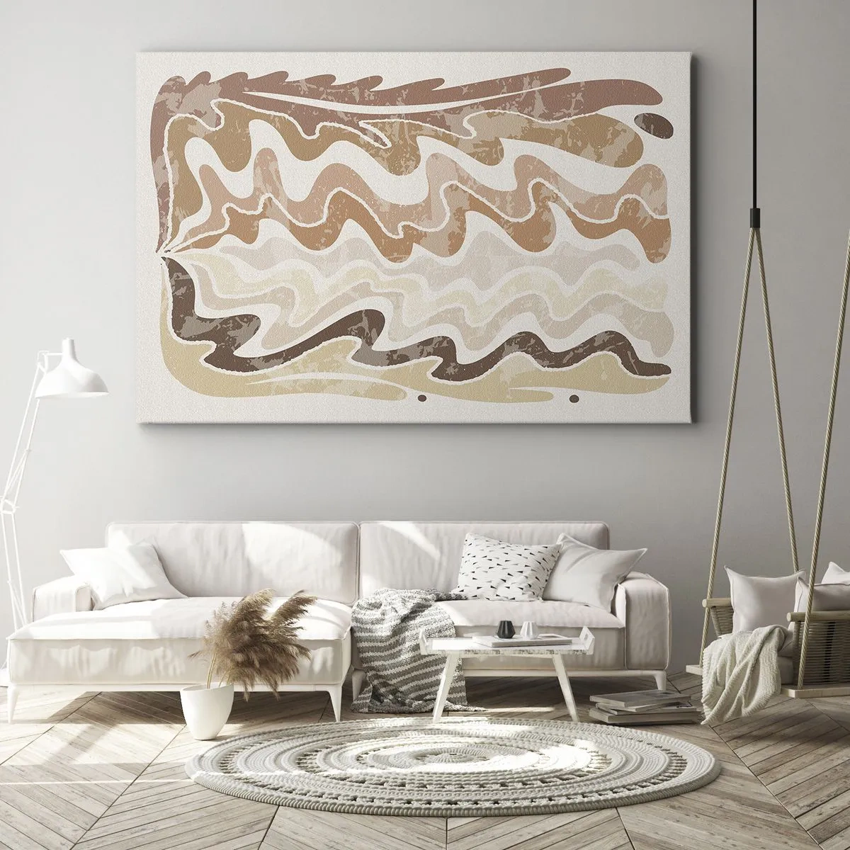Obraz na plátne - Vlnité abstraktné čiary v béžových odtieňoch - 70x50cm - Dobrá energia – dobré emócie - Moderná nástenná dekorácia do obývacej izby a spálne ARTTOR
