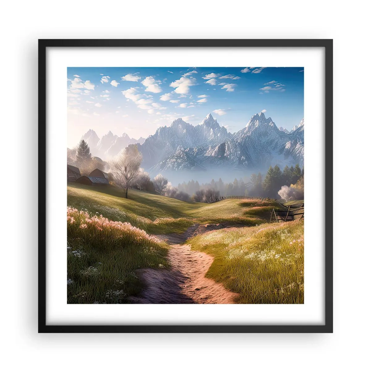 Plagát v čiernom ráme - Idylické údolie - 50x50 cm