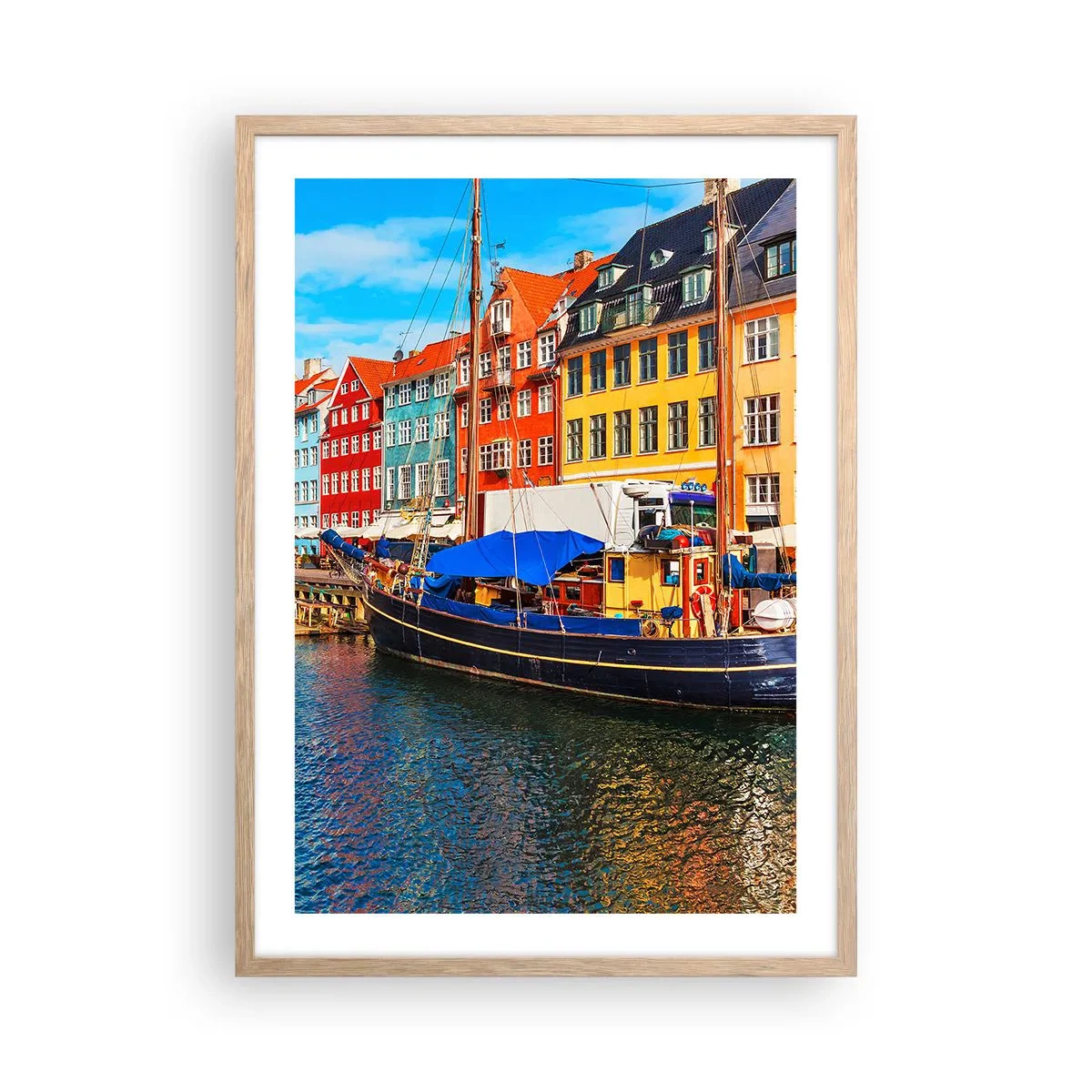 Plagát v ráme zo svetlého duba - Radostné nábrežie - 50x70 cm