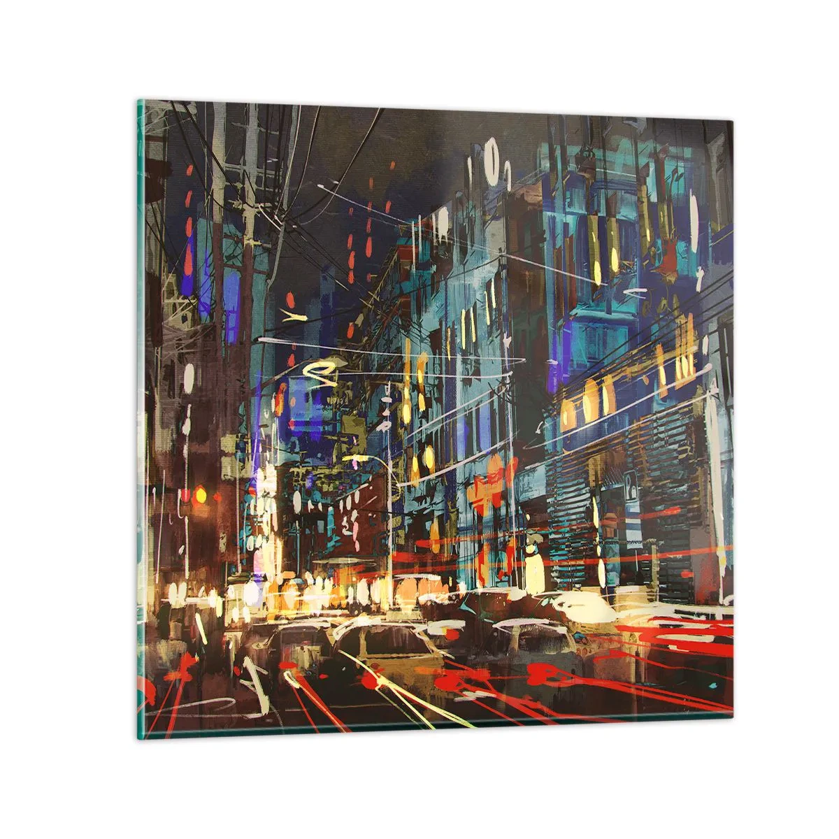 Obraz na skle - Večerný pouličný ruch - 30x30 cm