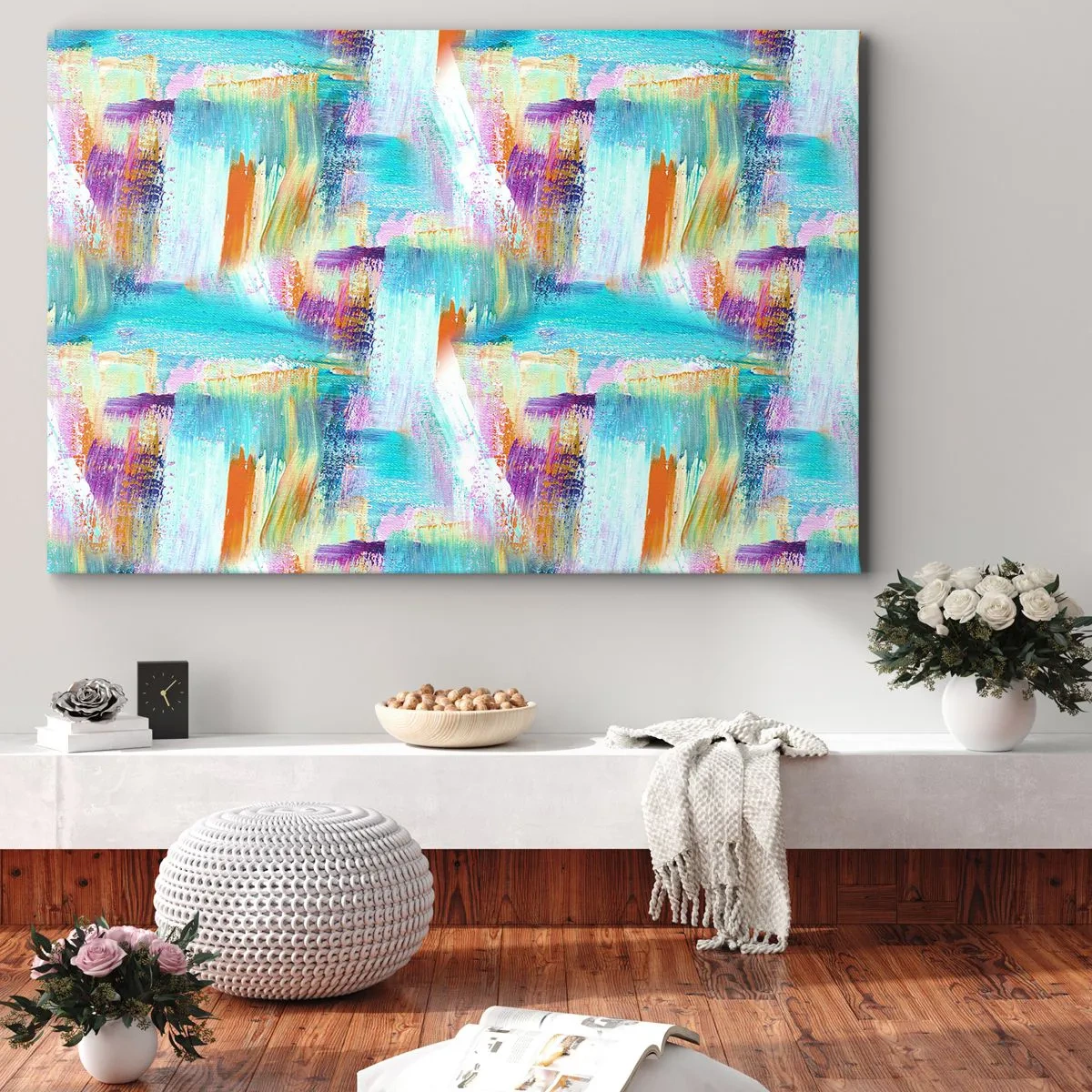 Obraz na plátne - Farebná abstrakcia s dynamickými ťahmi štetcom - 70x50cm - Veselé striedavé cákance - Moderná nástenná dekorácia do obývacej izby a spálne ARTTOR