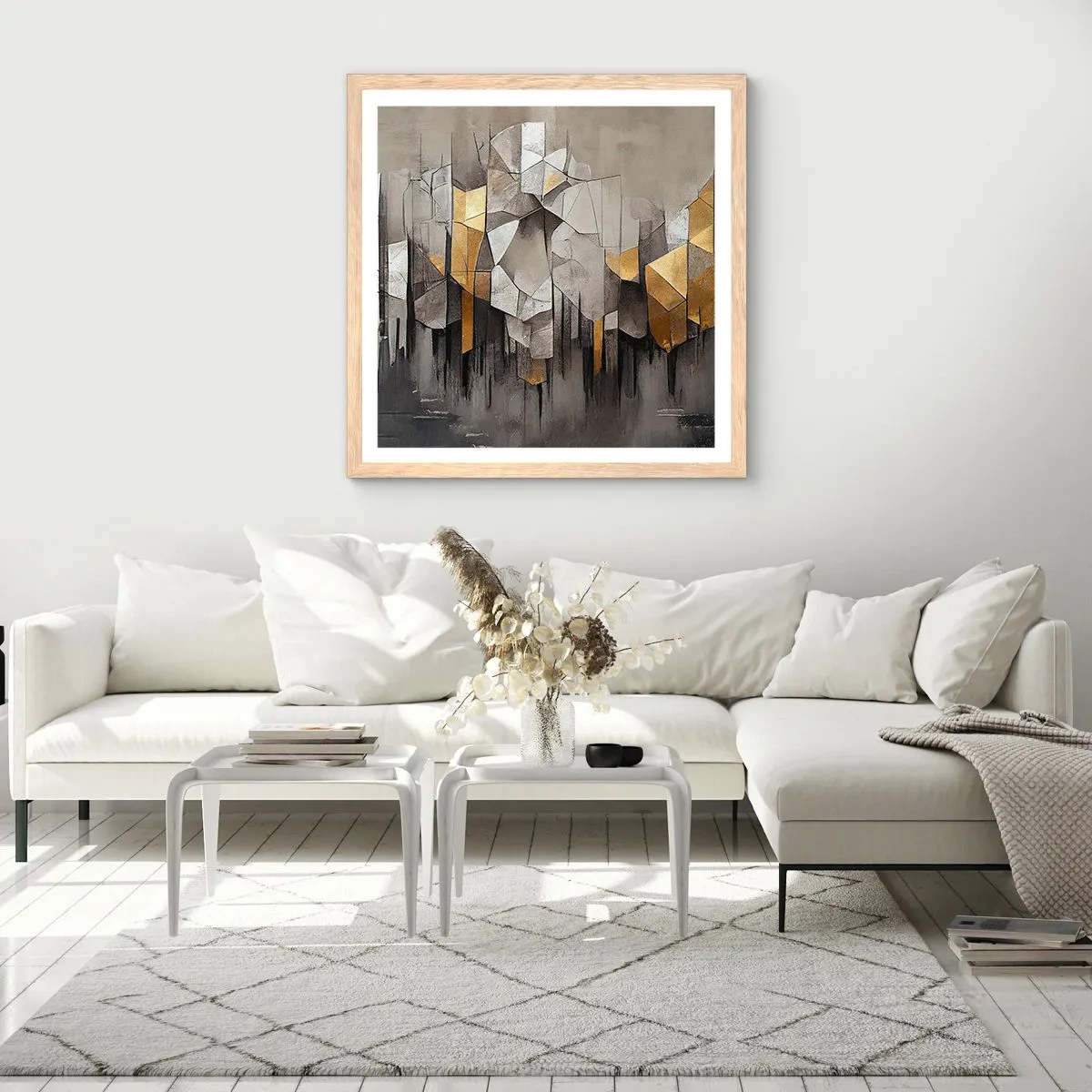 Plagát v ráme zo svetlého duba - Kompozícia z ľadu a svetla - 60x60 cm