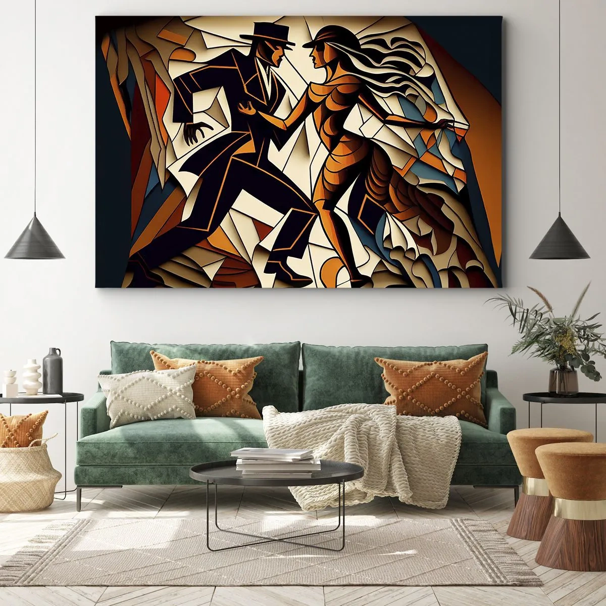 Obraz na plátne - Dynamický pár tancujúci v abstraktnej forme. - 70x50cm - Tanec vrelosti a vášne - Moderná nástenná dekorácia do obývacej izby a spálne ARTTOR