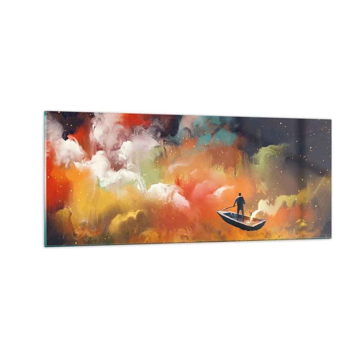 Obraz na skle - Loďou cez galaxiu - 100x40 cm