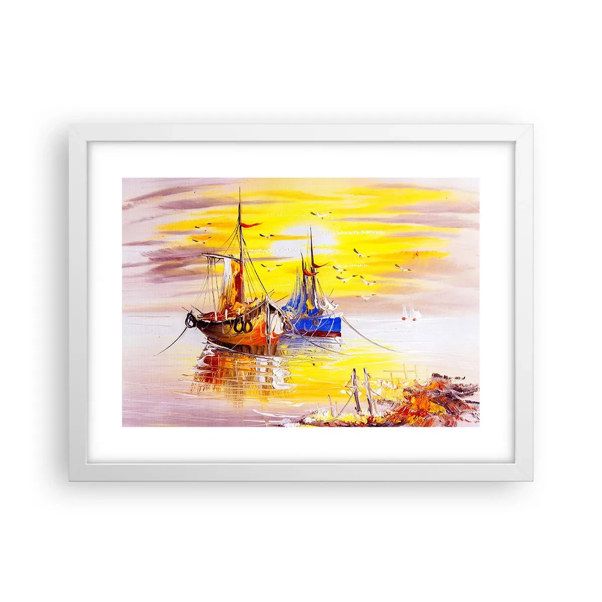 Plagát v bielom ráme - Zaslúžený odpočinok v prístave - 40x30 cm