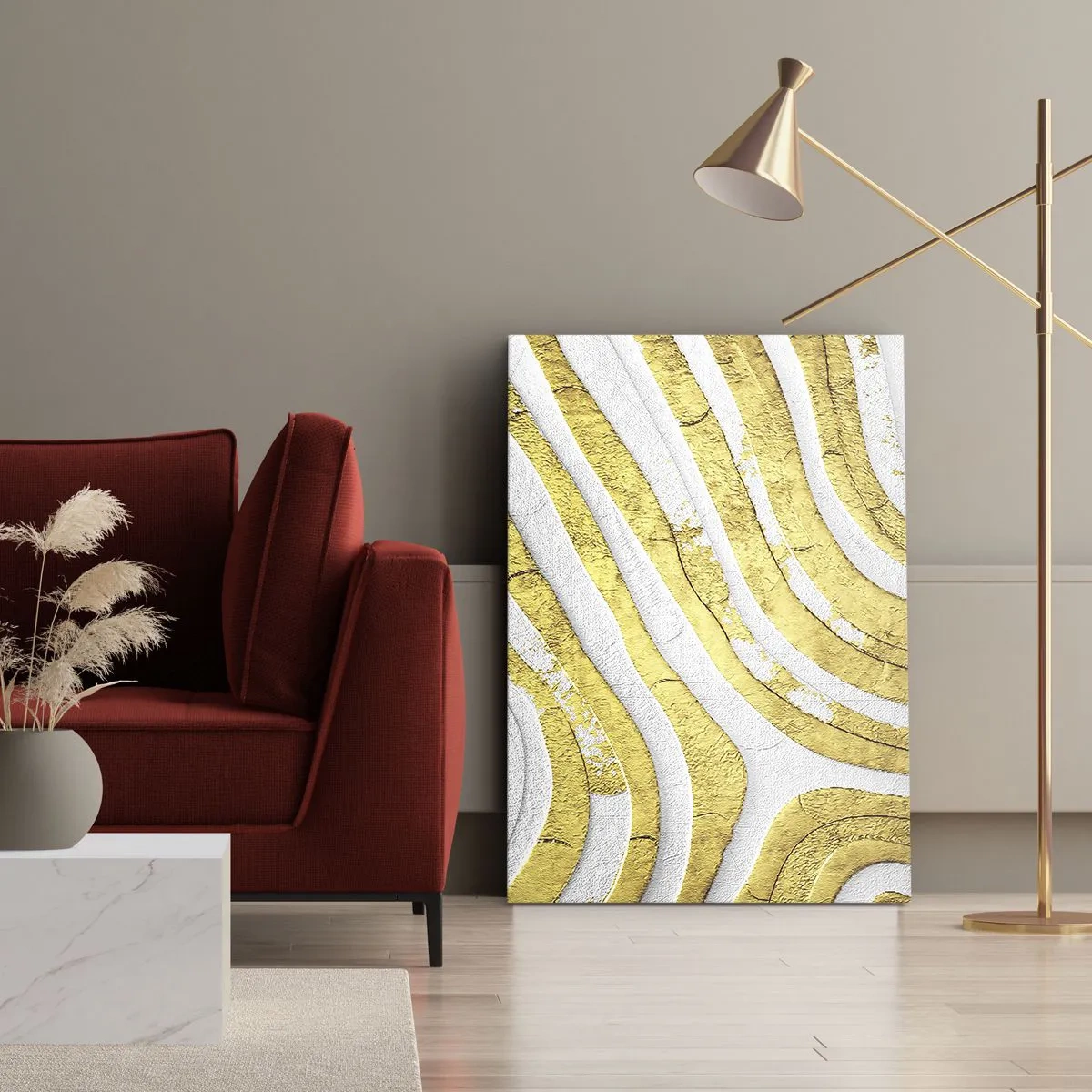 Obraz na plátne - Kompozícia v bielej a zlatej - 50x70 cm