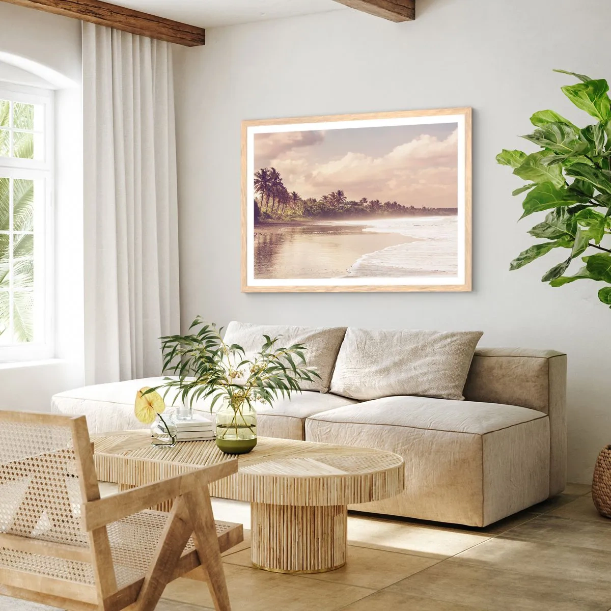 Plagát v ráme zo svetlého duba - Pohladenie vĺn - 91x61 cm