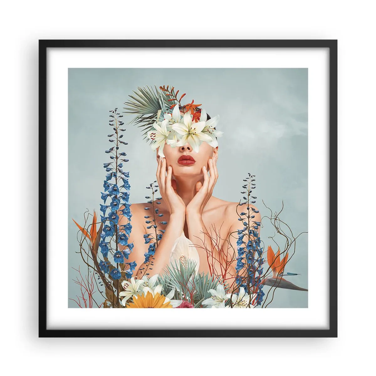 Plagát v čiernom ráme - Žena – kvetina - 50x50 cm
