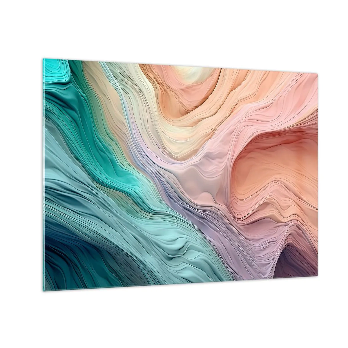Obraz na skle - Farebná abstrakcia pripomínajúca vlny a skaly - 70x50cm - Dúhová vlna - Moderná nástenná dekorácia do obývacej izby a spálne ARTTOR