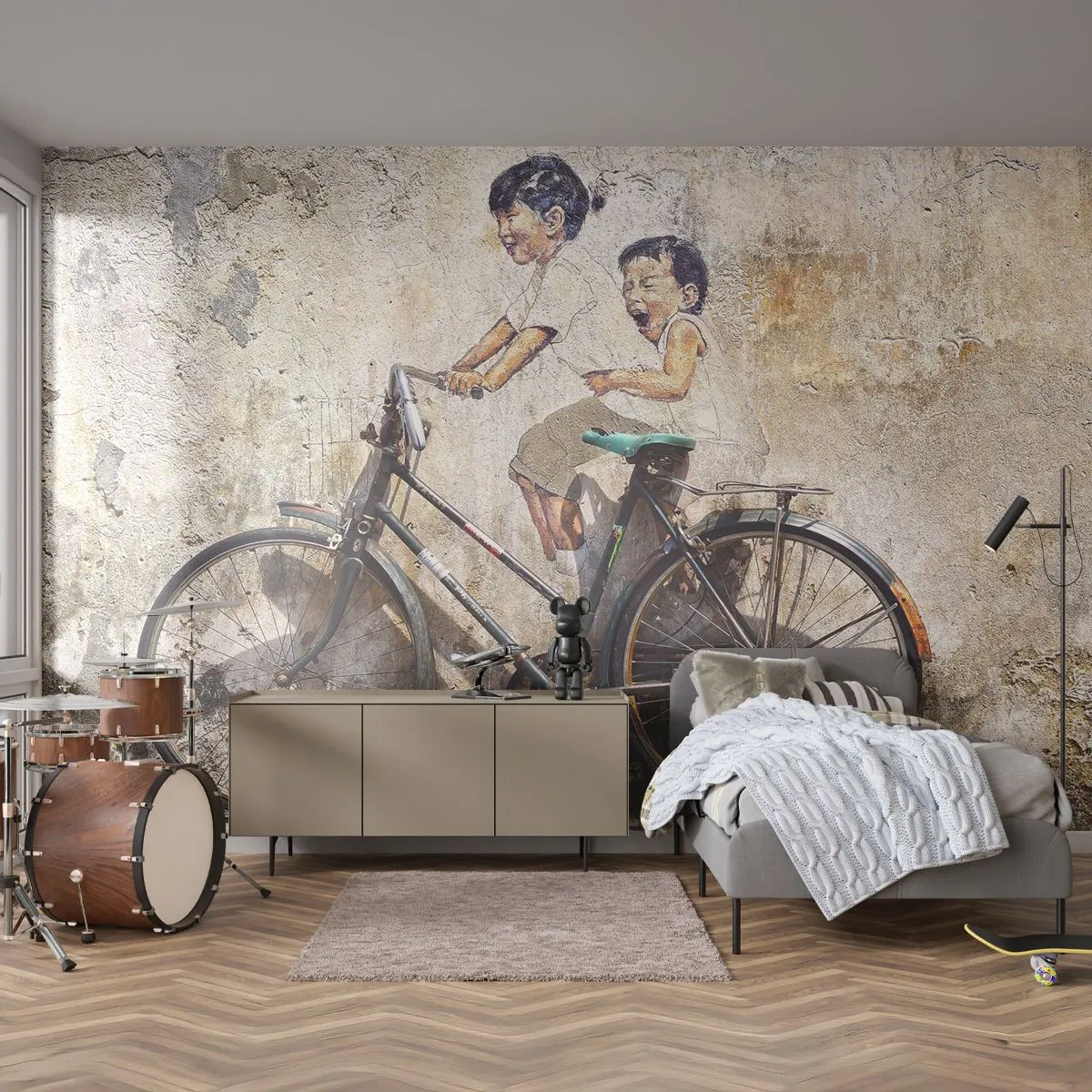 Samolepiaca Fototapeta Deluxe Sticker - Pravda alebo klam? - Abstrakcia, Nástenná maľba, Bicykel - 250x175 cm