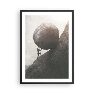 Plagát v čiernom ráme - Symbolická postava nesúca balvan hore kopcom - 50x70cm - Verím, proti všetkej nádeji - Moderná nástenná dekorácia do obývacej izby a spálne ARTTOR