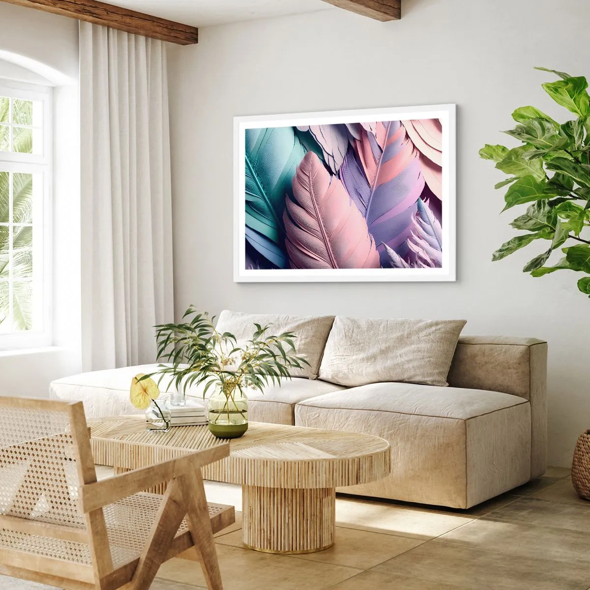 Plagát v bielom ráme - Vtáčí štýl - 70x50 cm