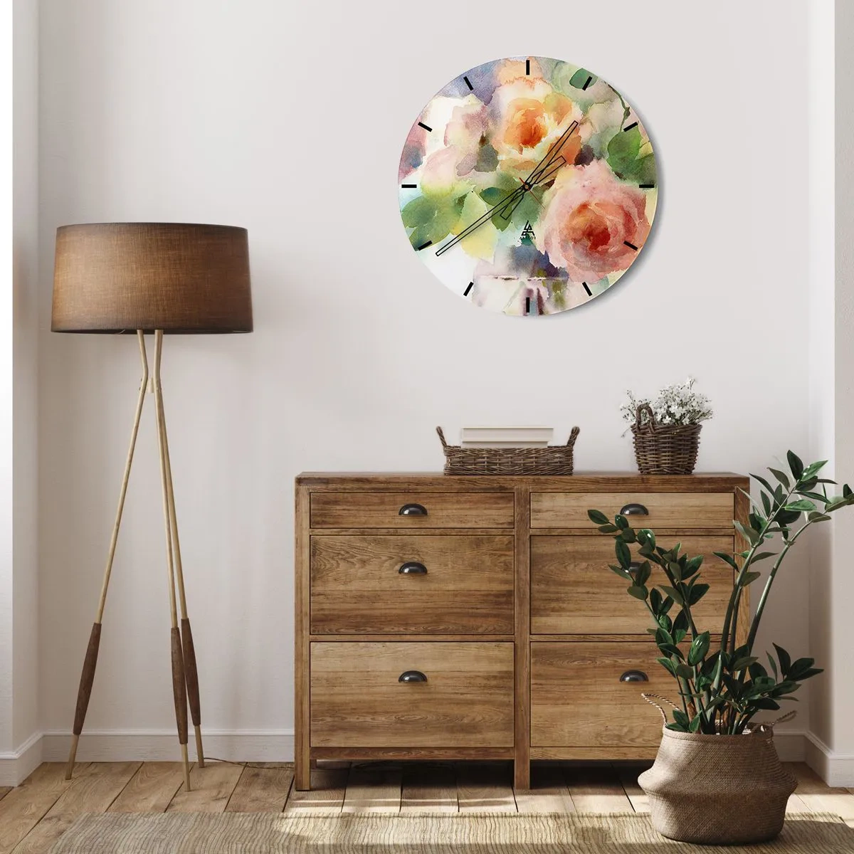 Nástenné hodiny - Akvarelové ruže v pastelových odtieňoch - 30x30cm - Jemné ako akvarel - Moderná nástenná dekorácia do obývacej izby, kuchyne a spálne ARTTOR