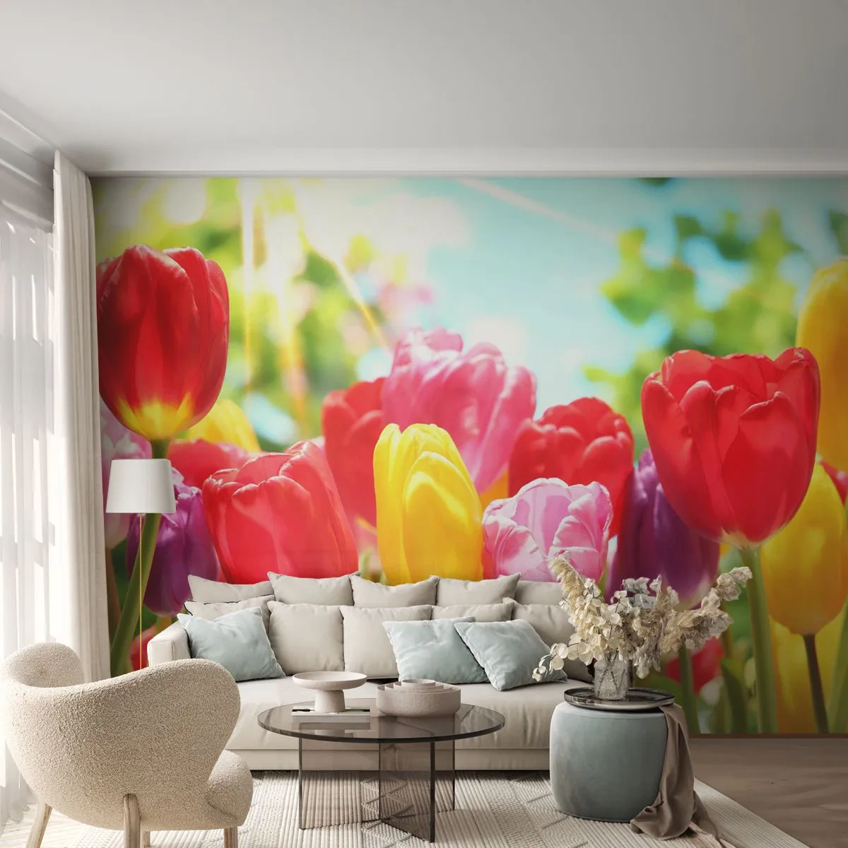 Fototapeta Premium Sand - To sme my, farby mája! - Kvety, Tulipány, Záhrada - 100x70 cm