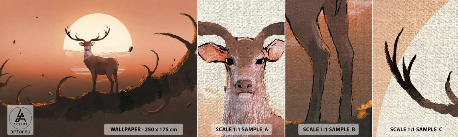 Vzorka fototapety Premium Canvas - Táto noc sa nepodobá iným - Abstrakcia, Jeleň, Kus - 100x30 cm