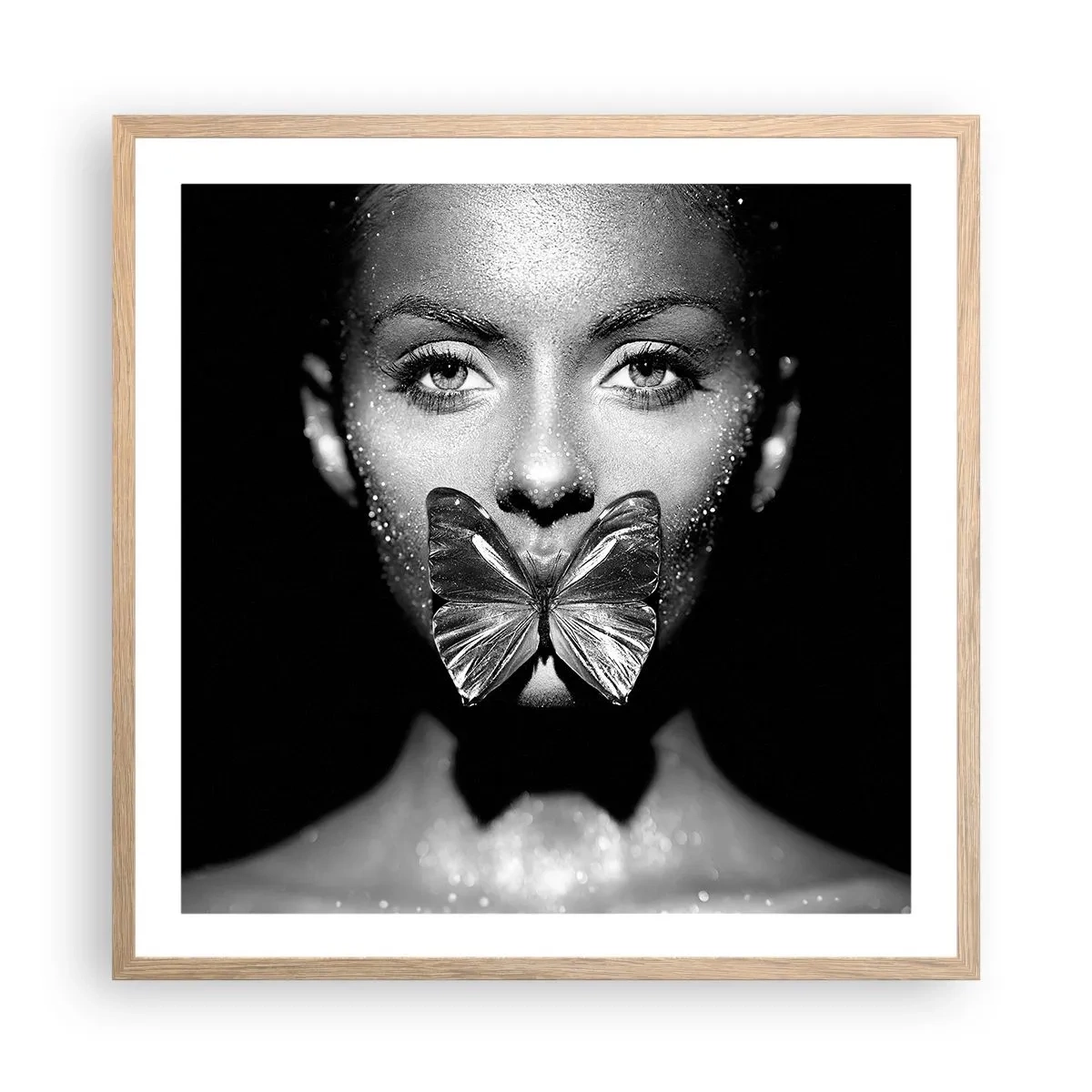 Plagát v ráme zo svetlého duba - Motýlí bozk - 60x60 cm