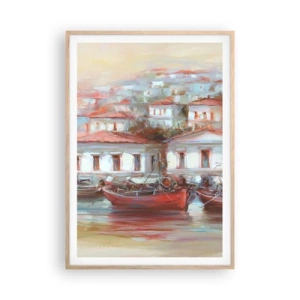 Plagát v ráme zo svetlého duba - Šťastné mestečko - 70x100 cm