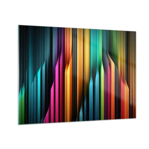 Obraz na skle - Viacfarebné zvislé pruhy pripomínajúce svetlo a pohyb - 70x50cm - Svetelný organ - Moderná nástenná dekorácia do obývacej izby a spálne ARTTOR