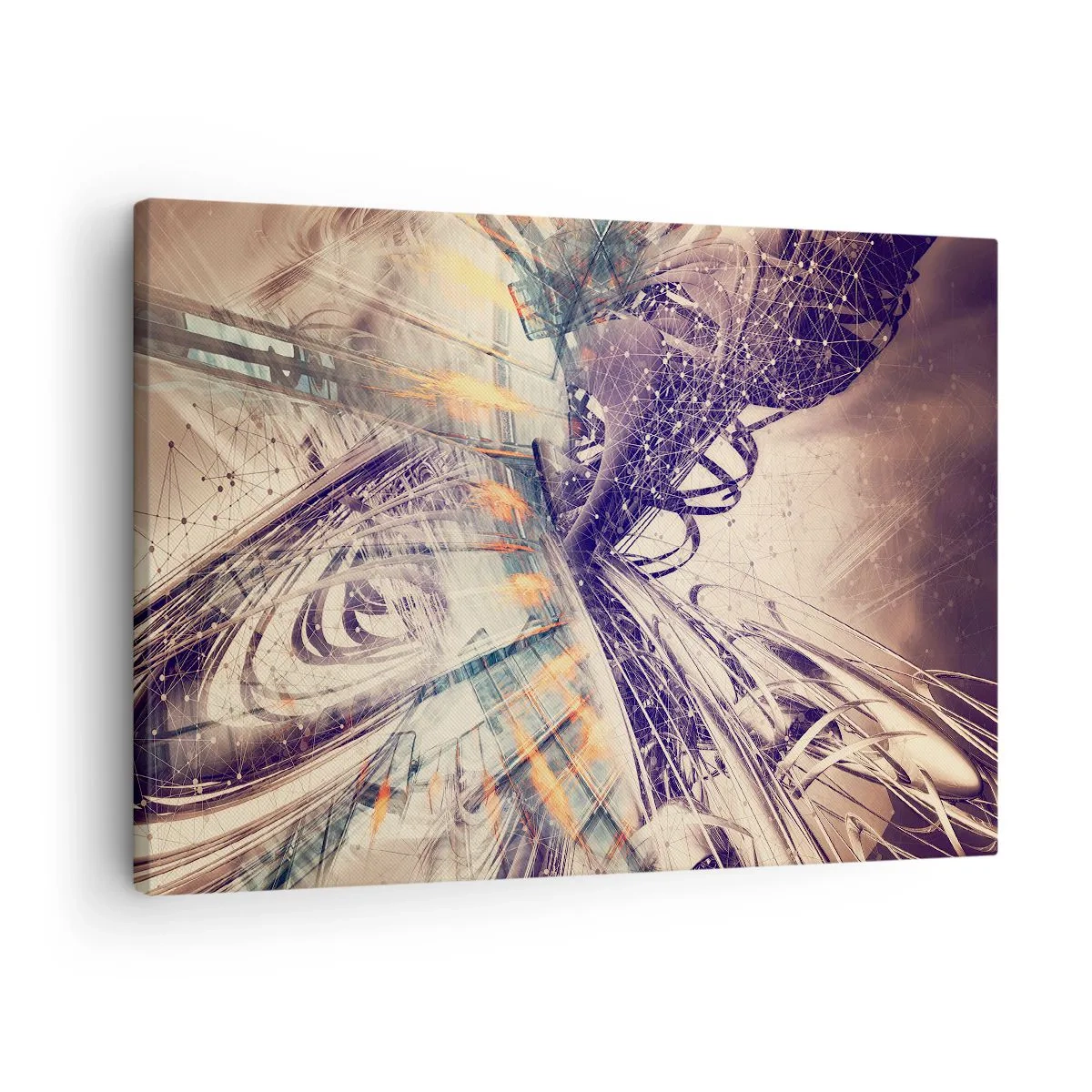 Obraz na plátne - Dynamická abstrakcia v odtieňoch béžovej a fialovej - 70x50cm - Vo veľkom zhone - Moderná nástenná dekorácia do obývacej izby a spálne ARTTOR