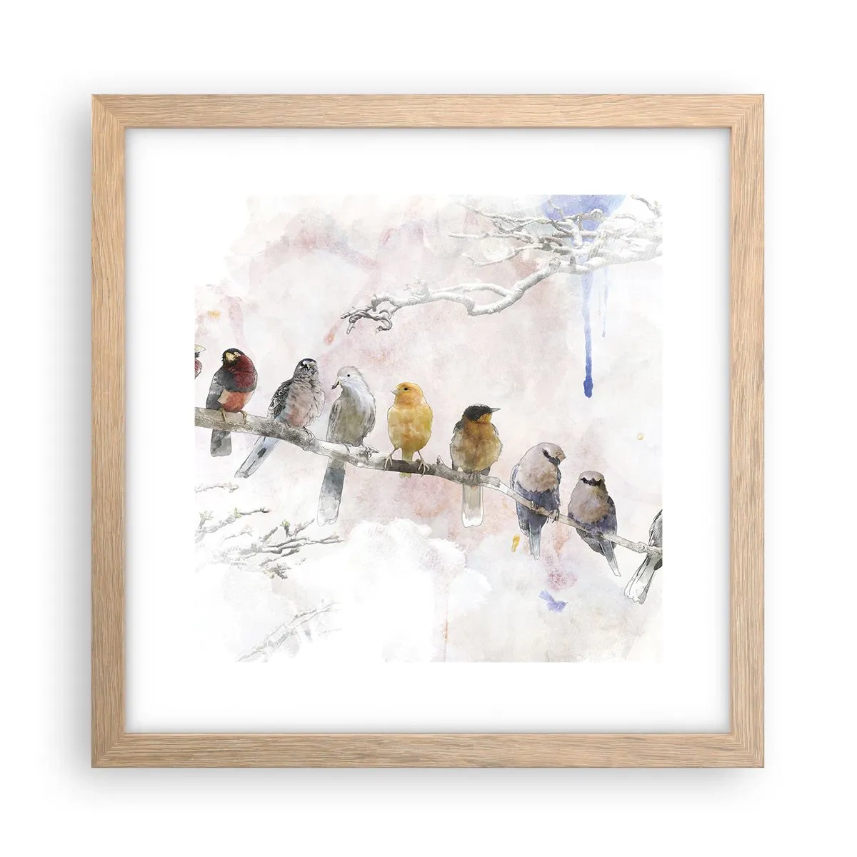 Plagát v ráme zo svetlého duba - Okrídlené stretnutie - 30x30 cm