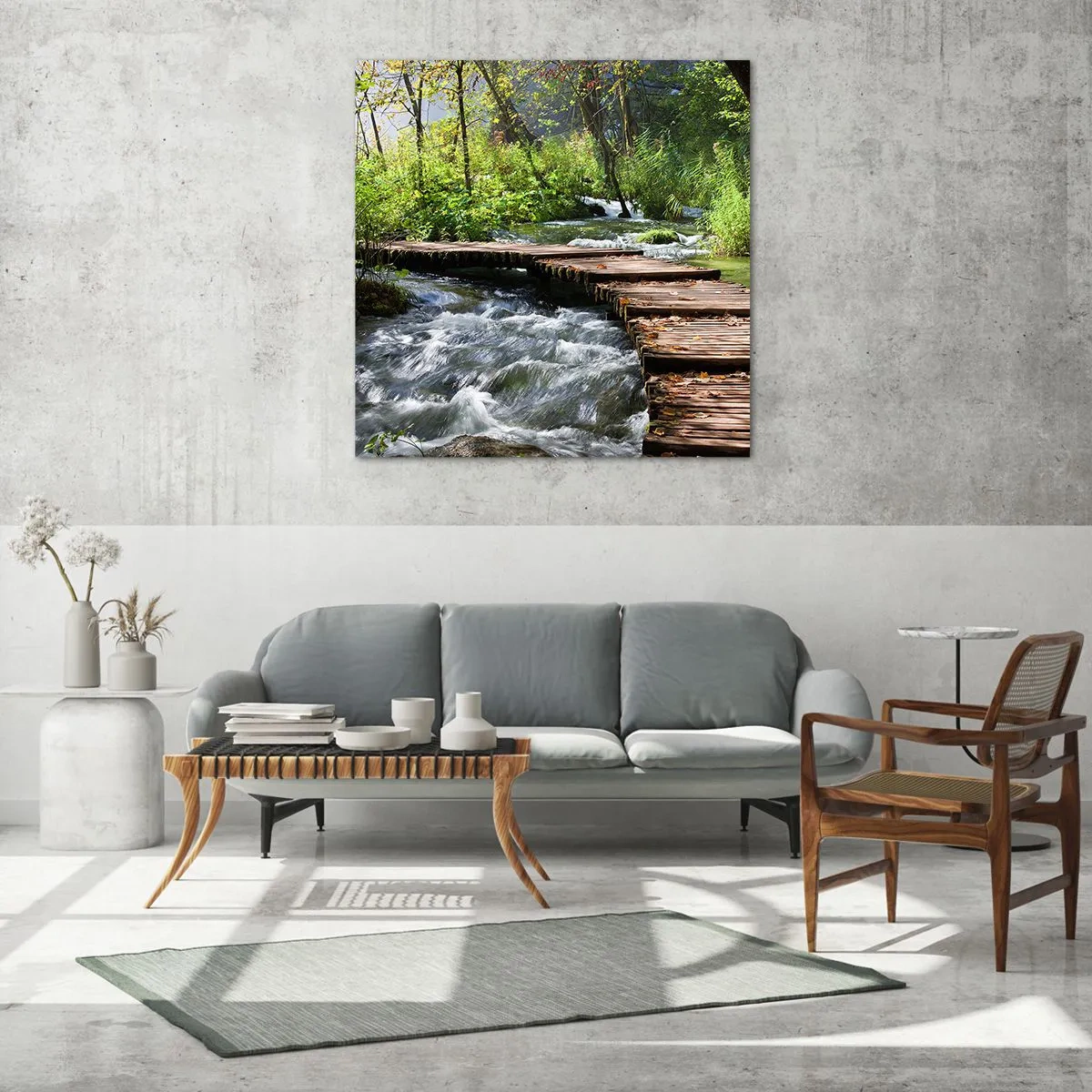 Obraz na skle - Pri spenenom vodopáde - 70x70 cm