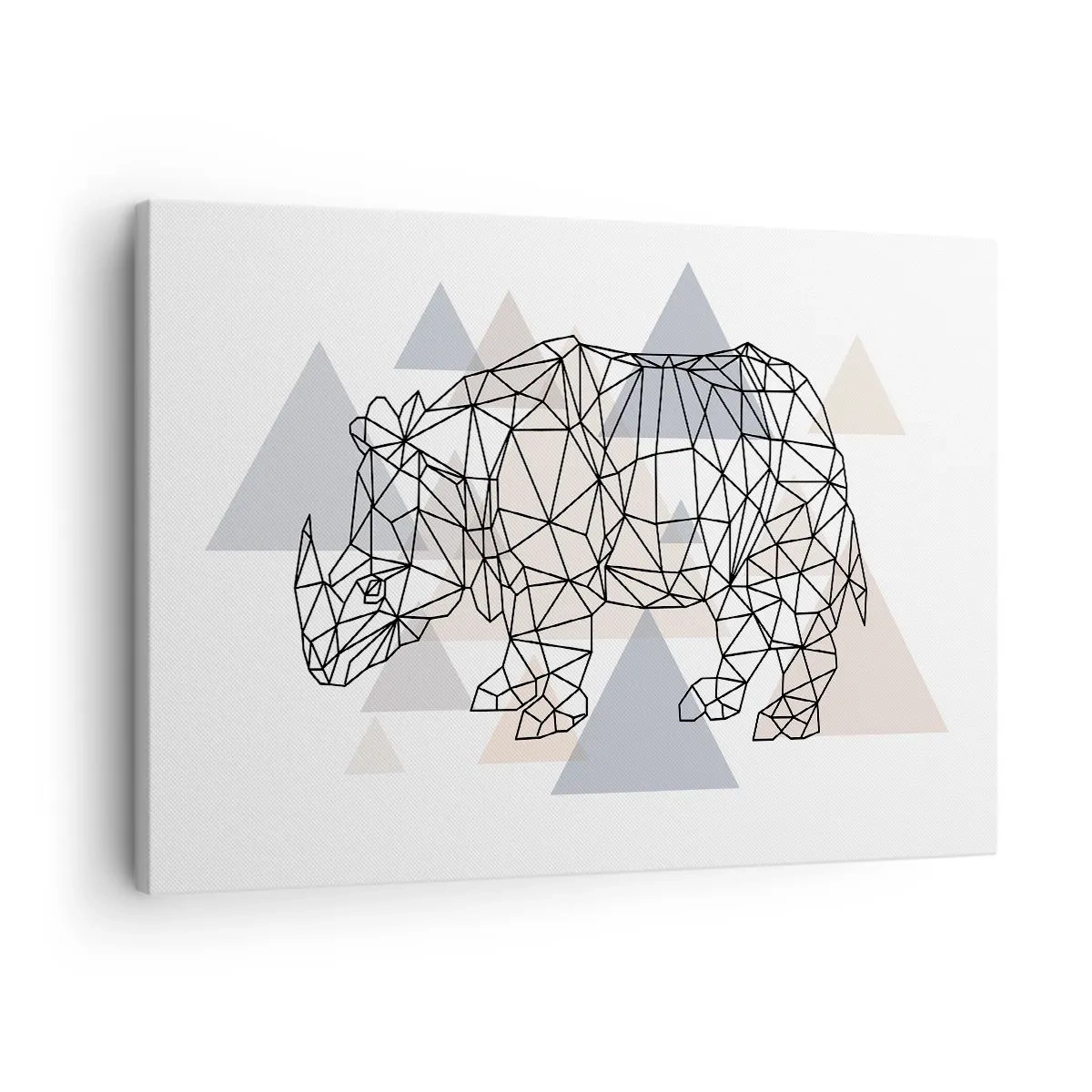Obraz na plátne - Geometrický nosorožec na pozadí jemných trojuholníkov - 70x50cm - Štruktúra sily - Moderná nástenná dekorácia do obývacej izby a spálne ARTTOR