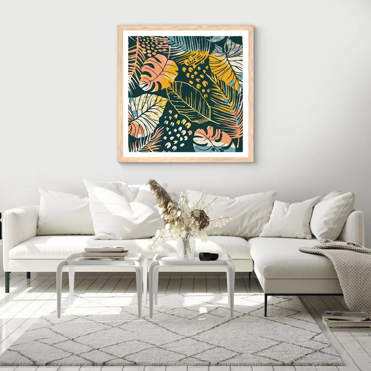 Plagát v ráme zo svetlého duba - Listová fantázia - 30x30 cm