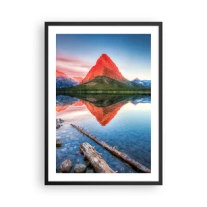 Plagát v čiernom ráme - Hora sa odráža v pokojnom jazere - 50x70cm - Teplo a chlad - Moderná nástenná dekorácia do obývacej izby a spálne ARTTOR