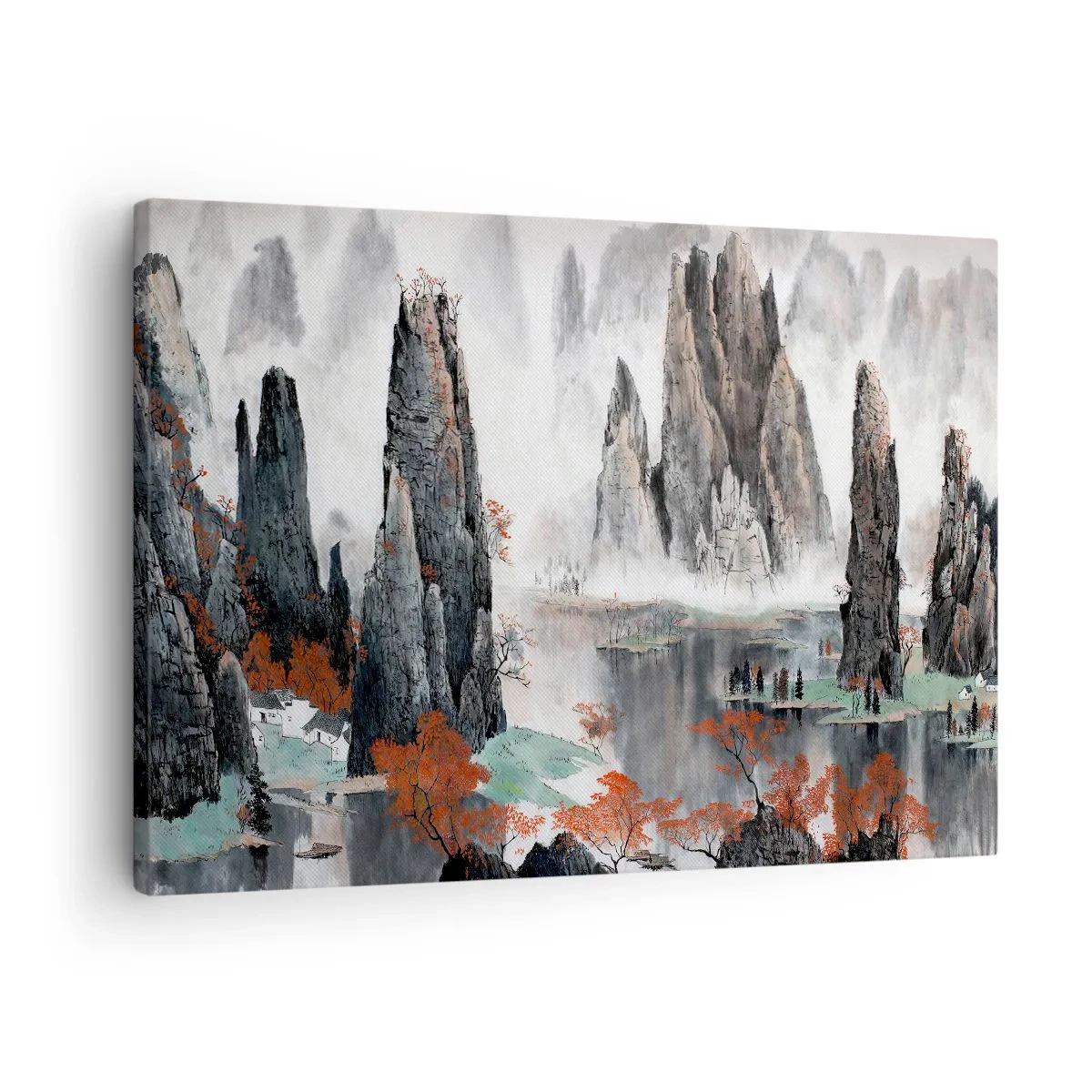 Obraz na plátne - Malebné skaly a stromy v hmlistej čínskej krajine - 70x50cm - Mocní strážcovia - Moderná nástenná dekorácia do obývacej izby a spálne ARTTOR
