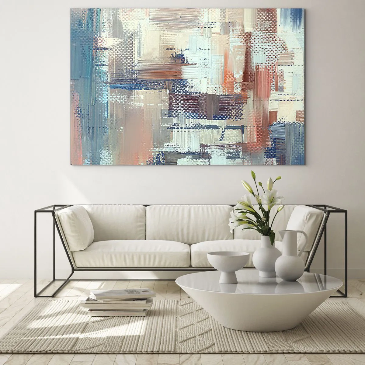 Obraz na skle - Farebná abstrakcia s horizontálnymi a vertikálnymi ťahmi štetcom - 70x50cm - Dostať sa k svetlu - Moderná nástenná dekorácia do obývacej izby a spálne ARTTOR