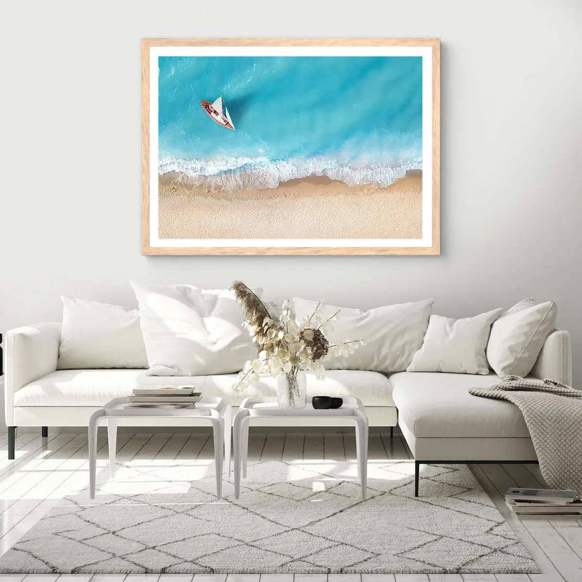 Plagát v ráme zo svetlého duba - Na hranici modrej a zlatej - 91x61 cm
