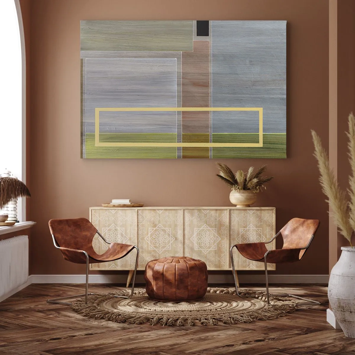 Obraz na plátne - Geometrická kompozícia v pastelových farbách s obdĺžnikmi - 70x50cm - Jednoducho a v kľude - Moderná nástenná dekorácia do obývacej izby a spálne ARTTOR