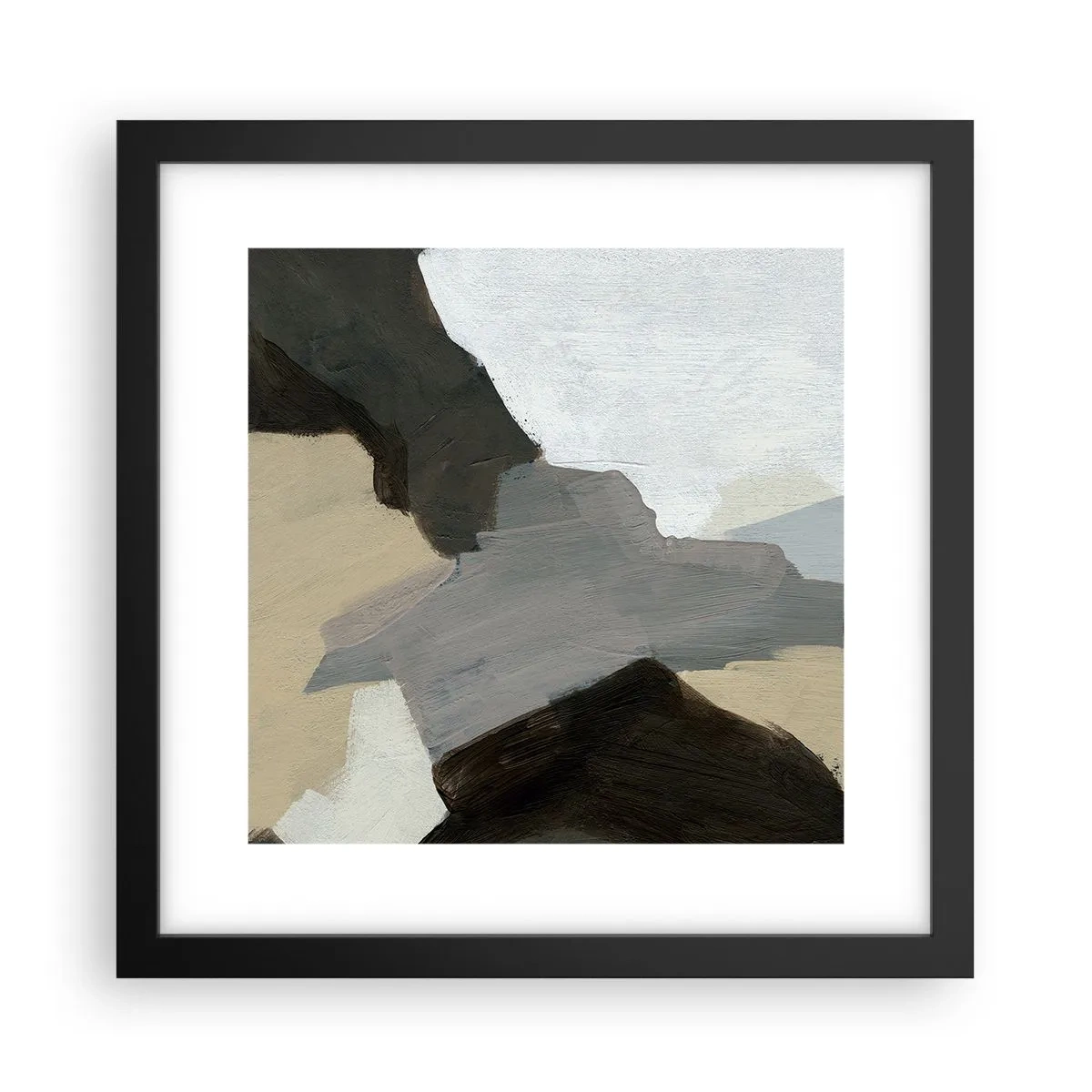 Plagát v čiernom ráme - Abstrakcia: križovatka šedej - 30x30 cm