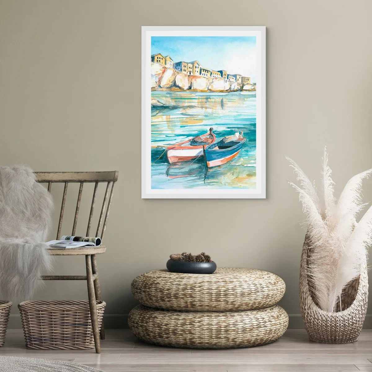 Plagát v bielom ráme - Krajina v modrej - 30x40 cm