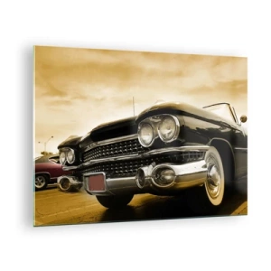 Obraz na skle - Predná časť klasického auta v elegantnom retro štýle - 70x50cm - Klasika nikdy neskončí - Moderná nástenná dekorácia do obývacej izby a spálne ARTTOR