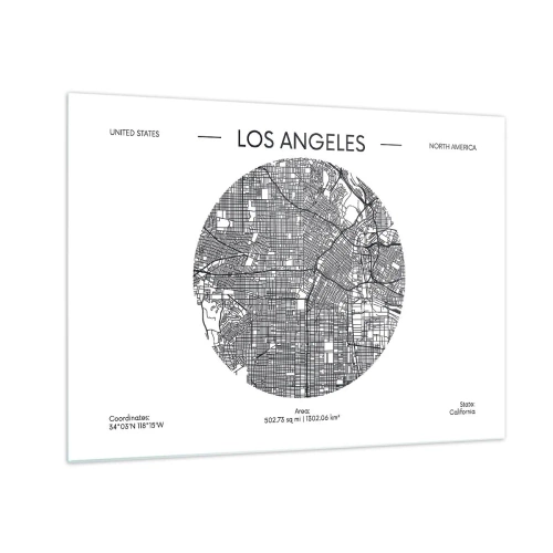 Obraz na skle - Minimalistická čiernobiela mapa Los Angeles. - 70x50cm - Anatómia Los Angelesu - Moderná nástenná dekorácia do obývacej izby a spálne ARTTOR