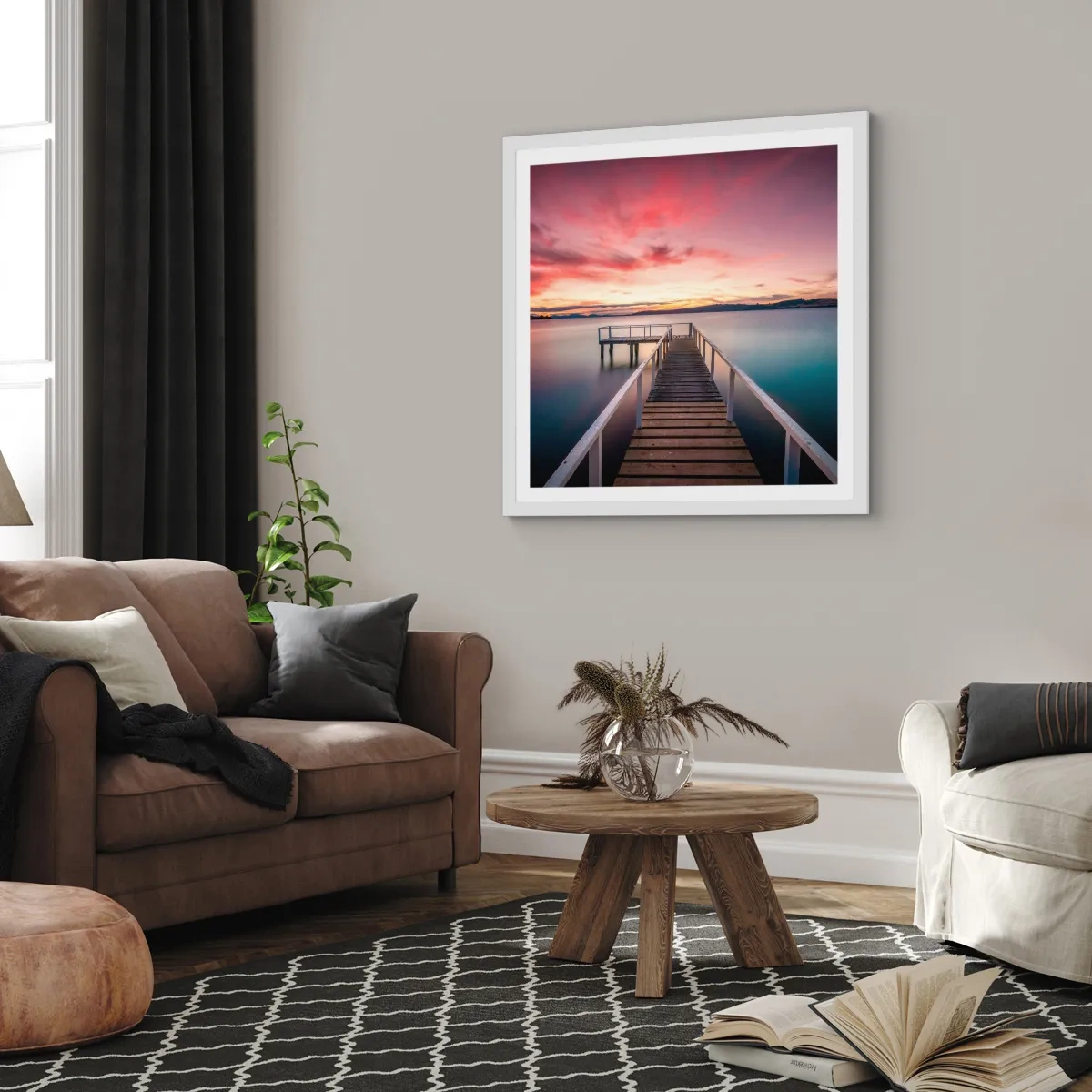 Plagát v bielom ráme - Jemný plameň večera - 40x40 cm