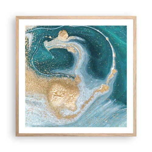 Plagát v ráme zo svetlého duba - Vír zlatej a tyrkysovej - 60x60 cm
