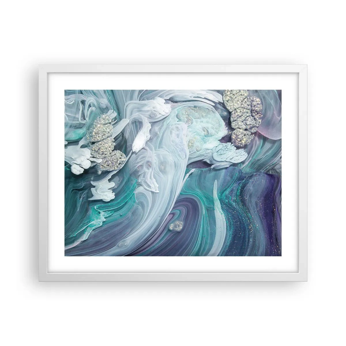 Plagát v bielom ráme - Prúdy modrej - 50x40 cm