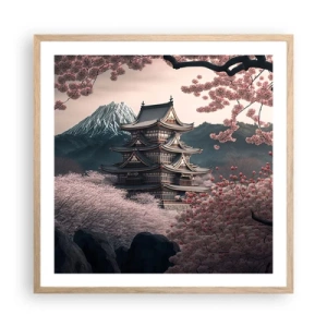 Plagát v ráme zo svetlého duba - Krajina kvitnúcich čerešní - 60x60 cm