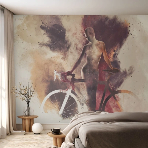 Samolepiaca Fototapeta Deluxe Sticker - Cyklistická duša v mramorových tvaroch - Abstrakcia, Žena, Bicykel - 200x140 cm