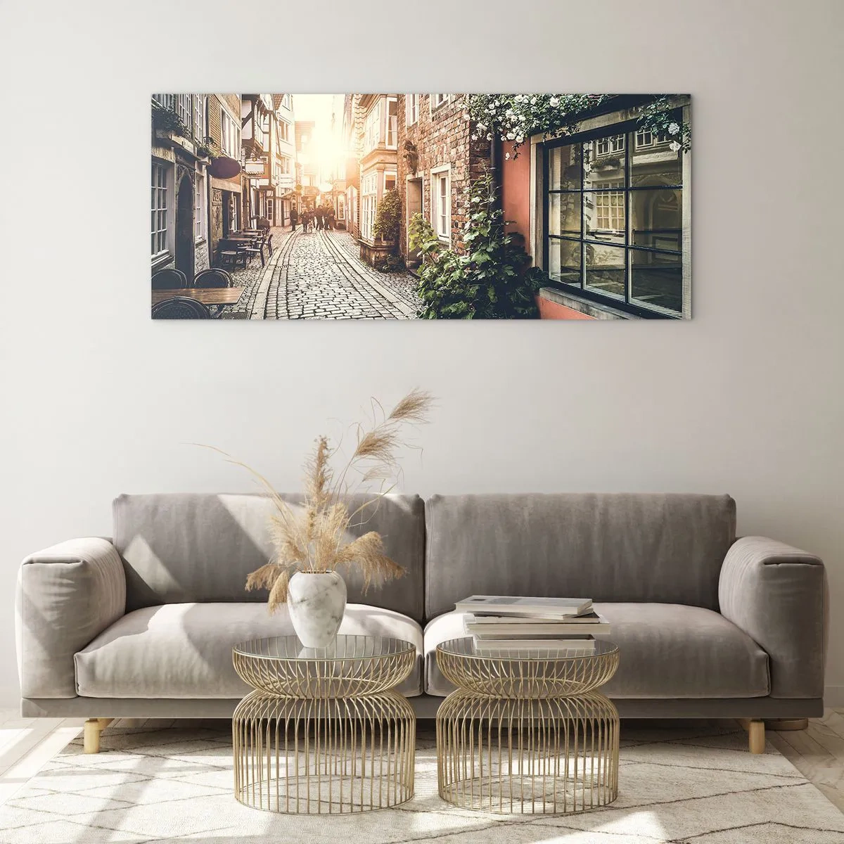 Obraz na skle - Ružová ulička v ružovej žiare - 100x40 cm