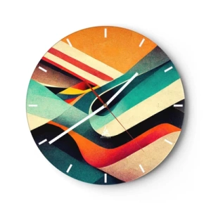 Nástenné hodiny - Farebné vlny a pruhy v abstraktnej geometrickej forme - 30x30cm - Intenzívna kompozícia - Moderná nástenná dekorácia do obývacej izby, kuchyne a spálne ARTTOR