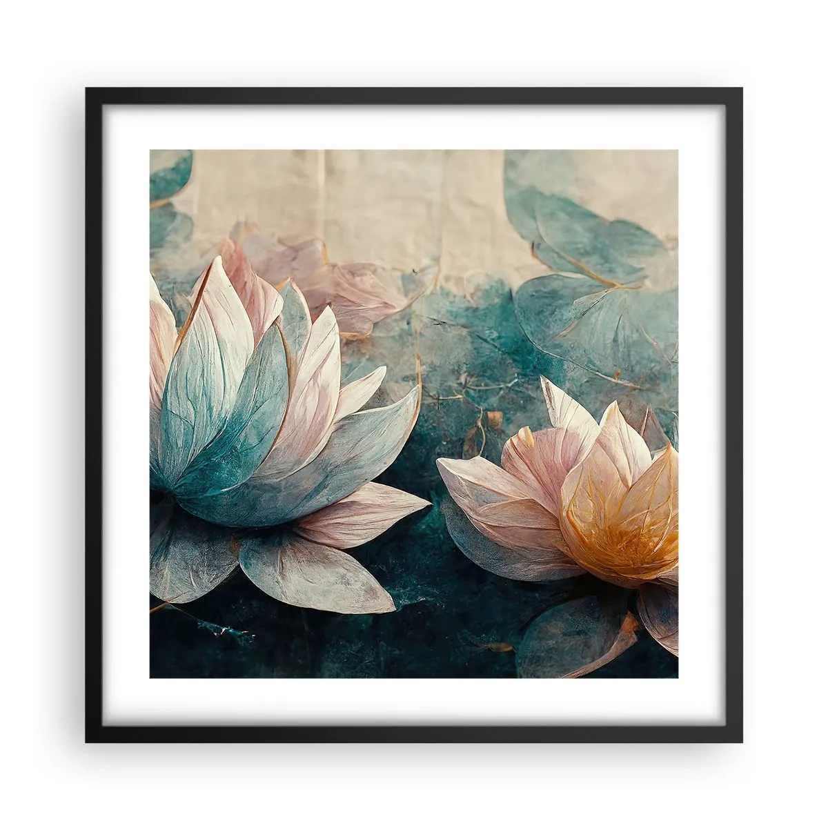 Plagát v čiernom ráme - Hviezdy a jazero - 50x50 cm