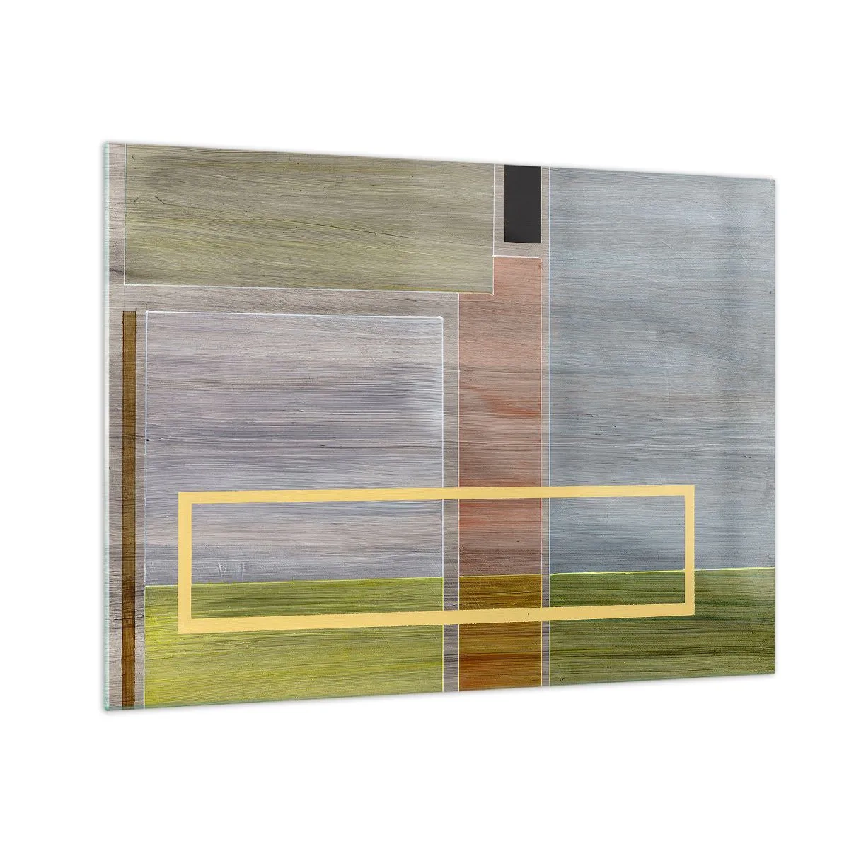 Obraz na skle - Moderná abstrakcia s obdĺžnikovými tvarmi a zemitými farbami - 70x50cm - Jednoducho a v kľude - Moderná nástenná dekorácia do obývacej izby a spálne ARTTOR